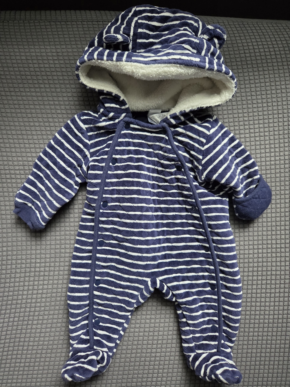 Nordstrom Baby Navy and White Striped Hooded Winter Bunting 3 Months